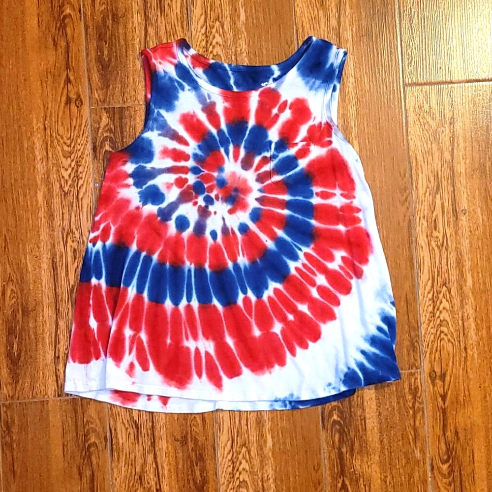 Girls Tie Dye Red, White & Blue Tank Top